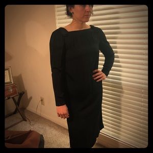 Black silk dress with bows on shoulders